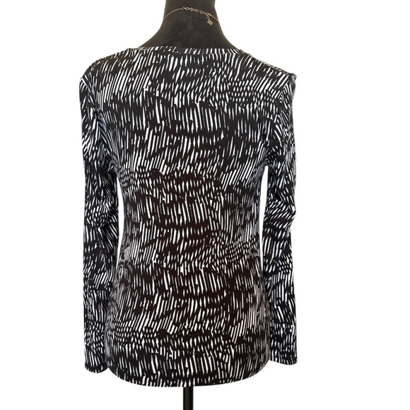 Simply Vera Vera Wang Womans Small Black and White Abstract Long Sleeve Blouse - Picture 5 of 7